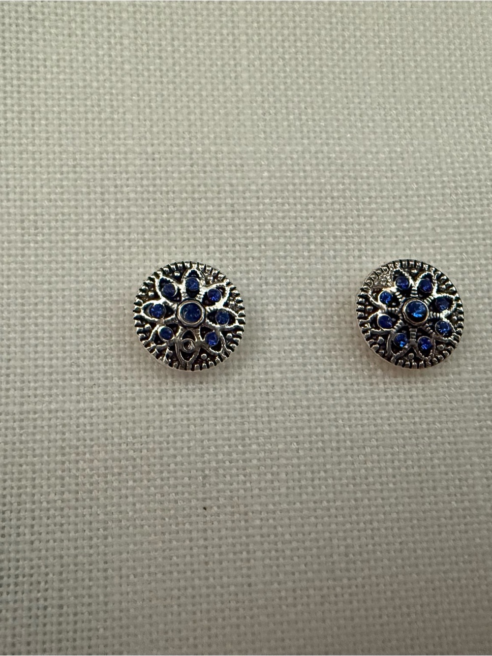 Silver Floral Blue Crystal Stud Buttons - Women Jewelry